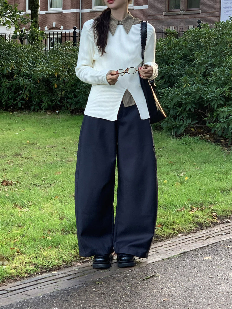 側壓線弧形細節廓形西褲