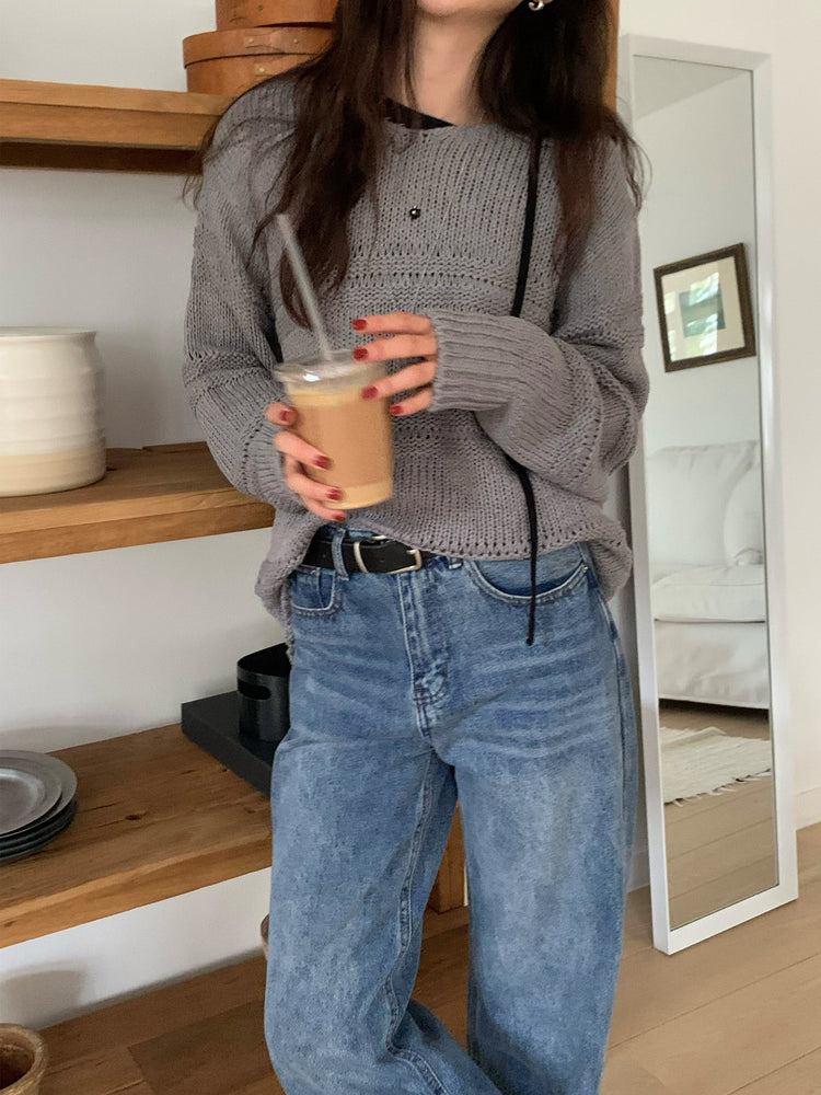 基礎復古美刷色直筒牛仔褲