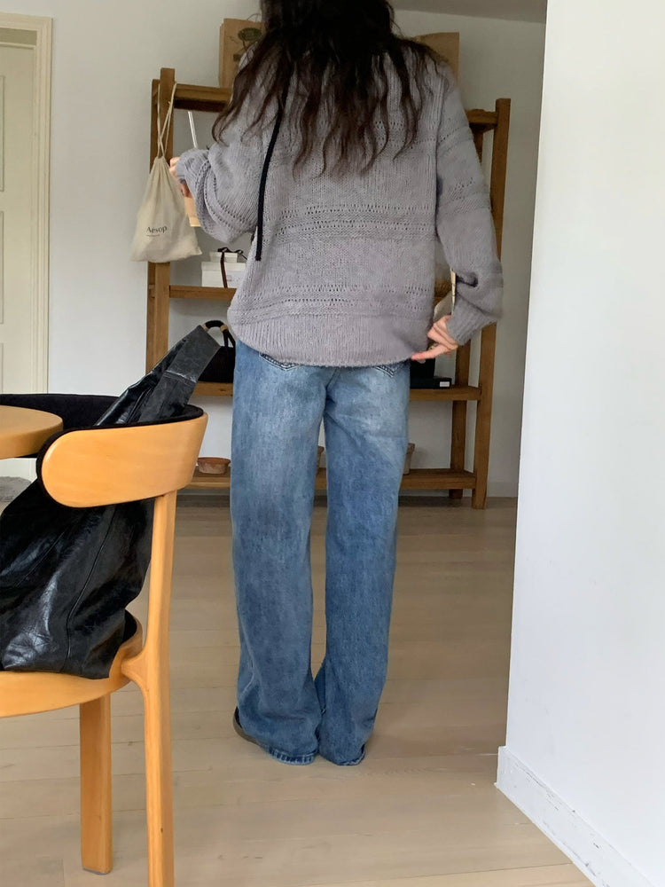 基礎復古美刷色直筒牛仔褲