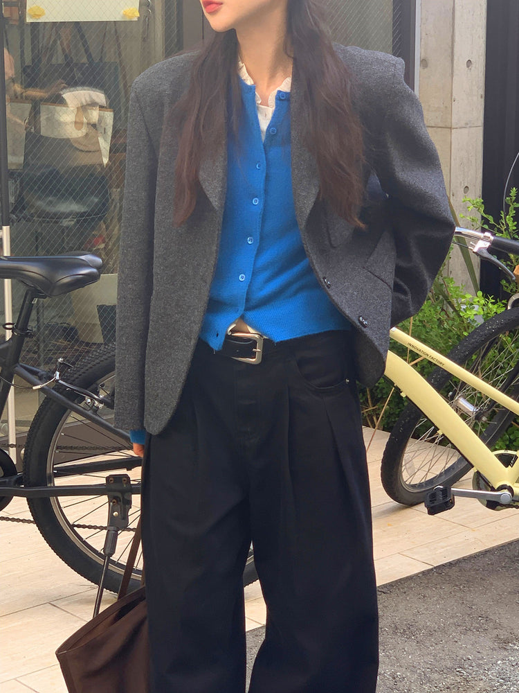 復古美色雙壓褶垂感闊褲(附皮帶)