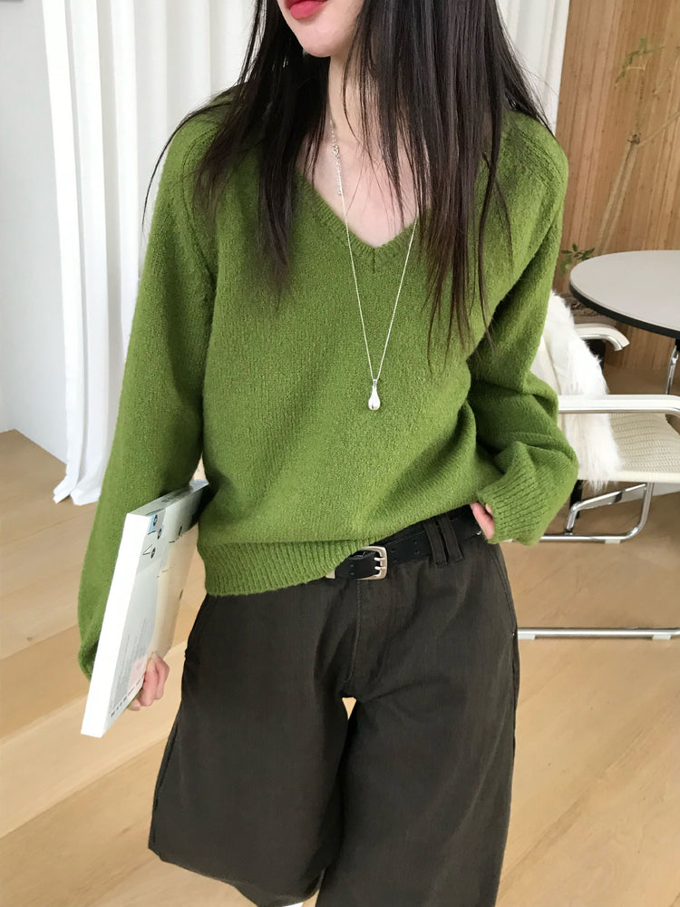 V領美肩線細節針織毛衣