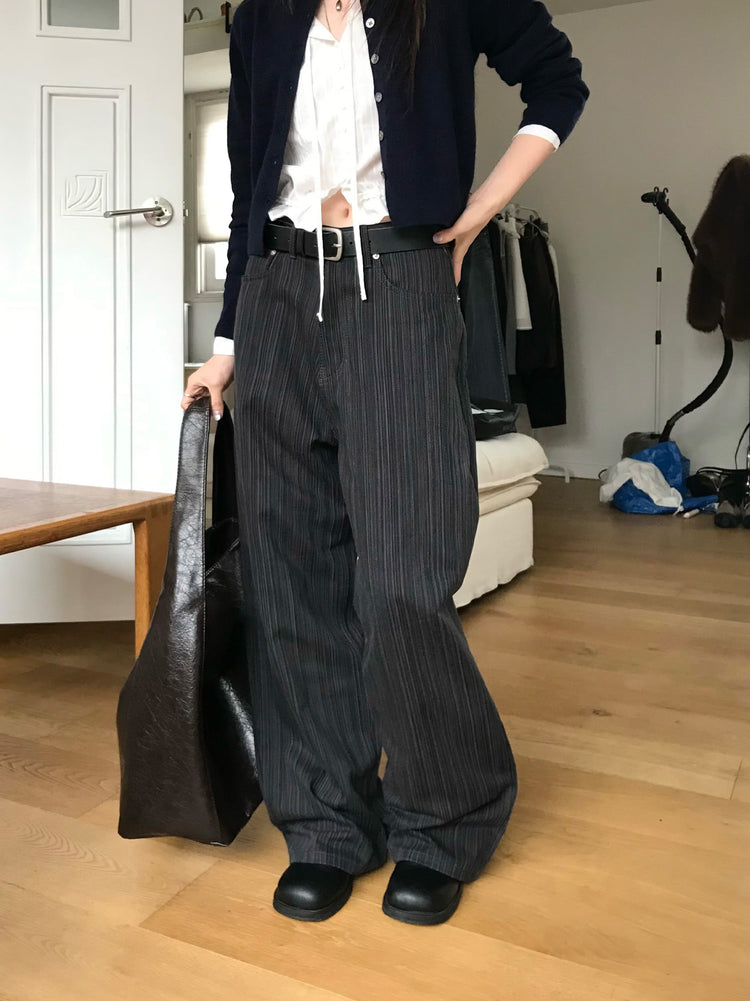 美色暗條紋質感直褲