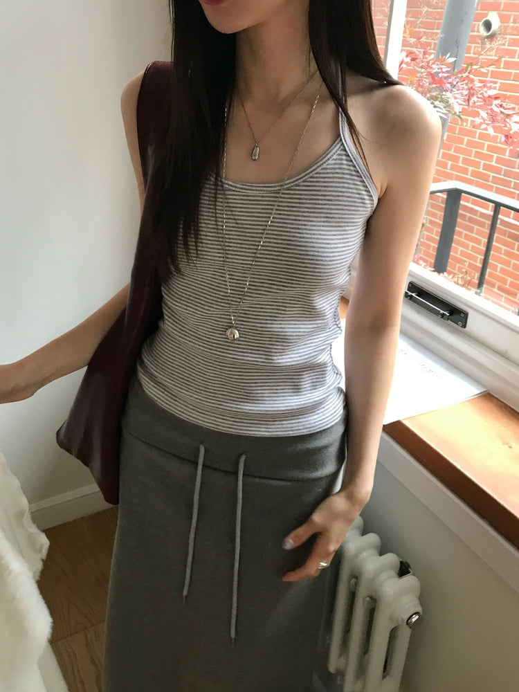 掛脖條紋修身上衣