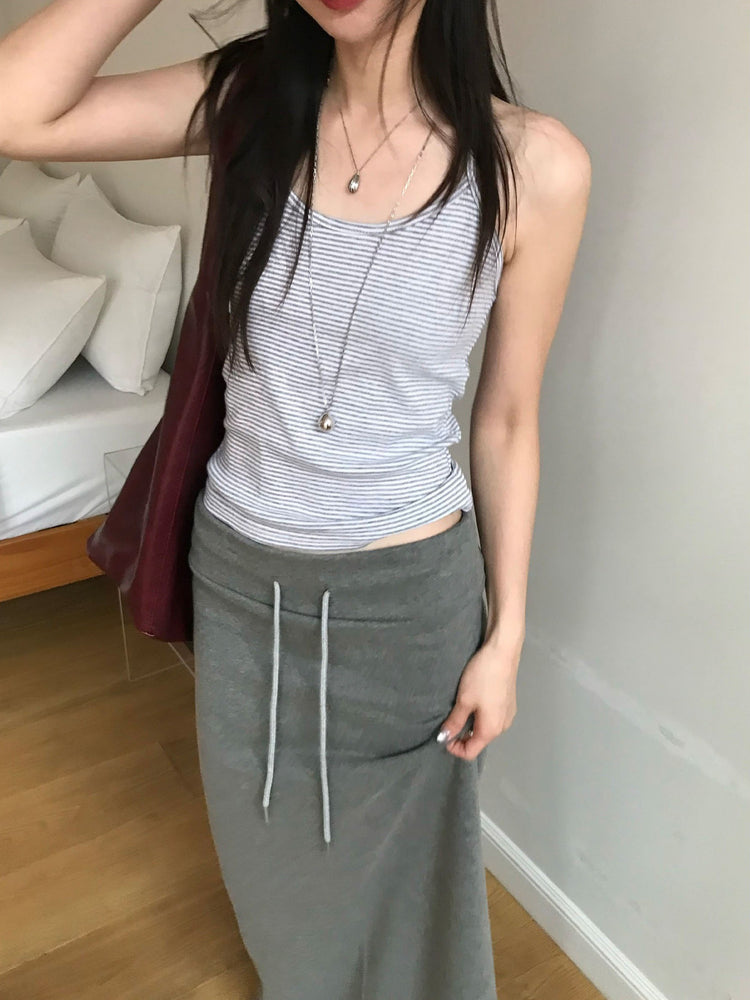 掛脖條紋修身上衣