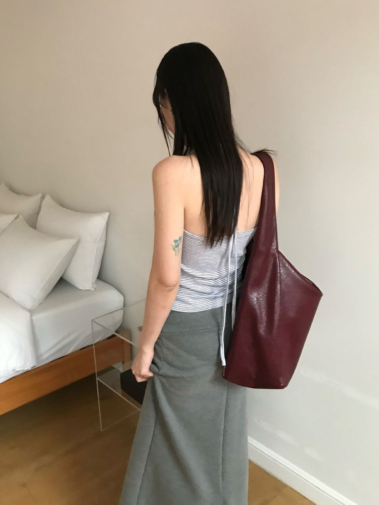 掛脖條紋修身上衣