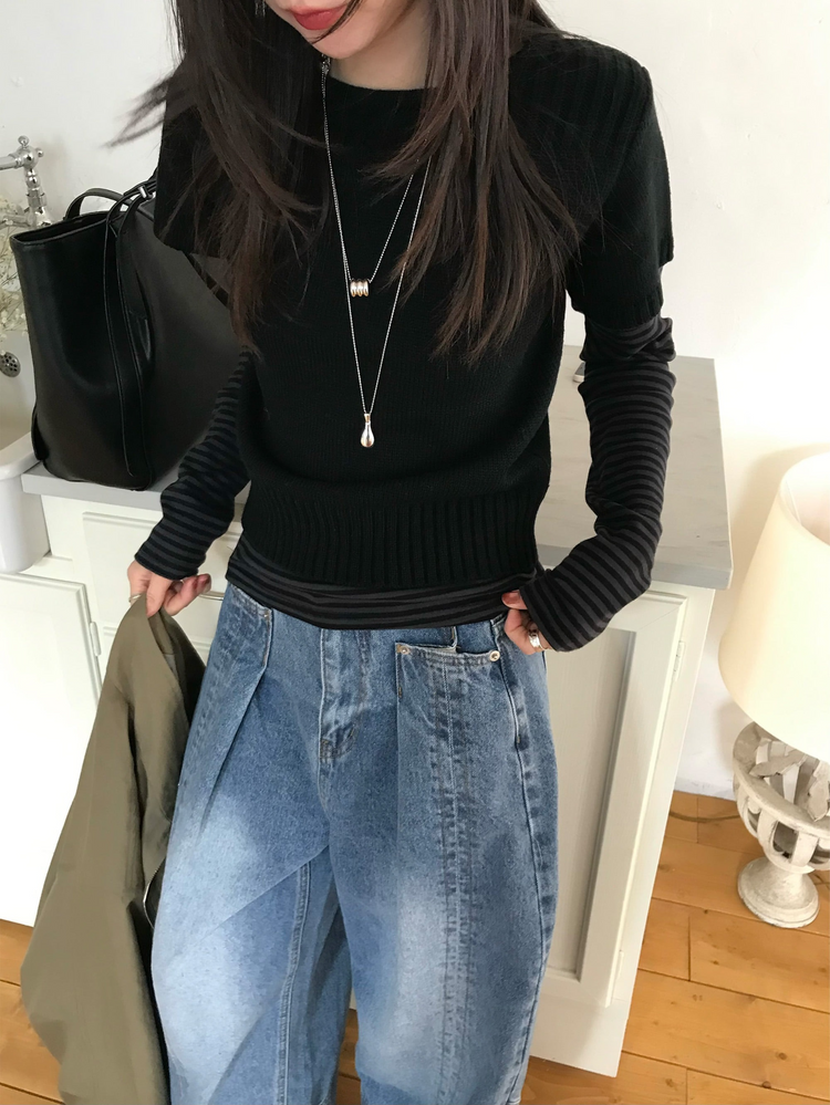 美色條紋撞色上衣