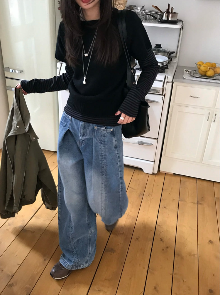 美色條紋撞色上衣
