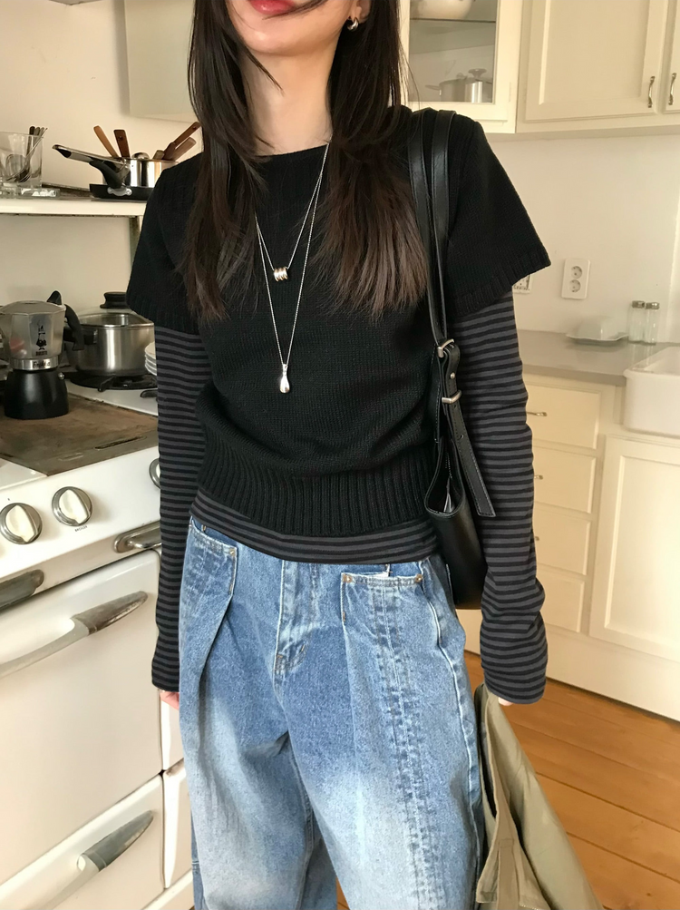 美色條紋撞色上衣