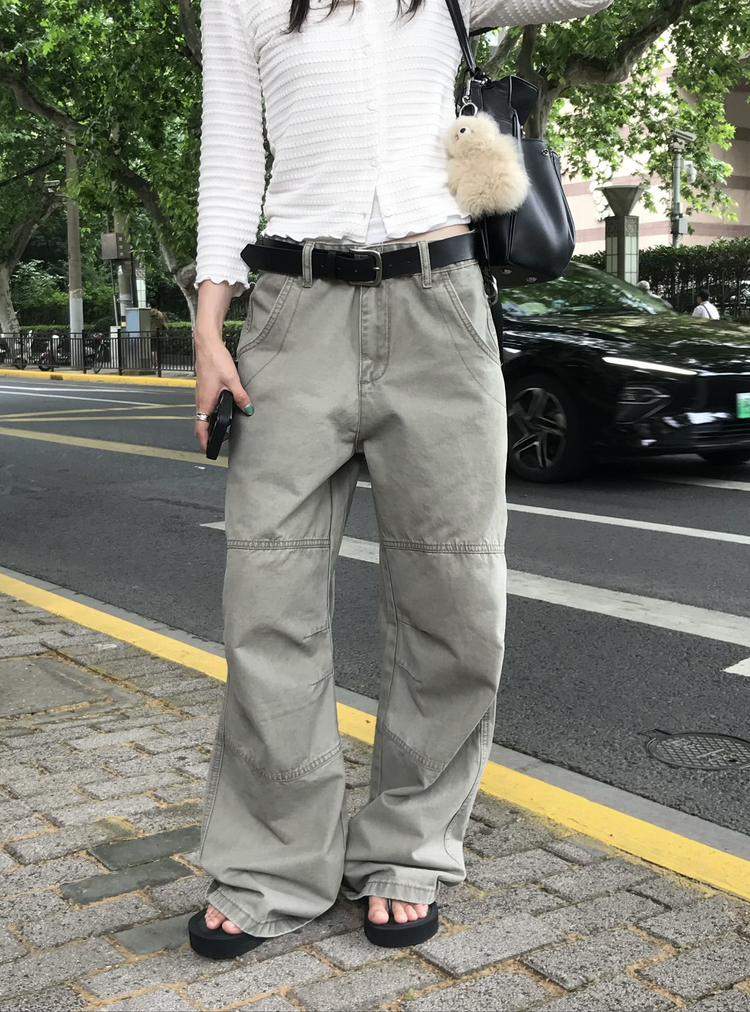復古壓線細節工裝直褲
