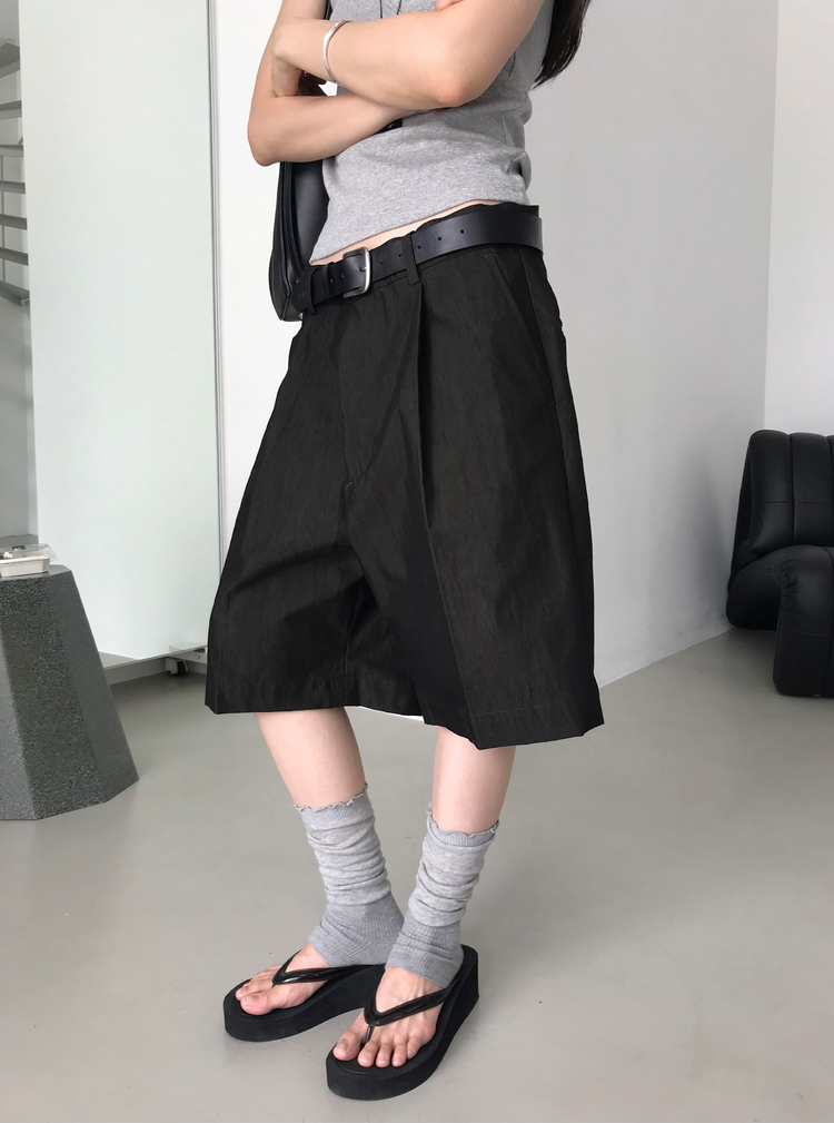 簡約單壓褶五分褲