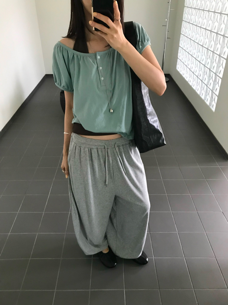 親膚寬鬆束腳休閒褲