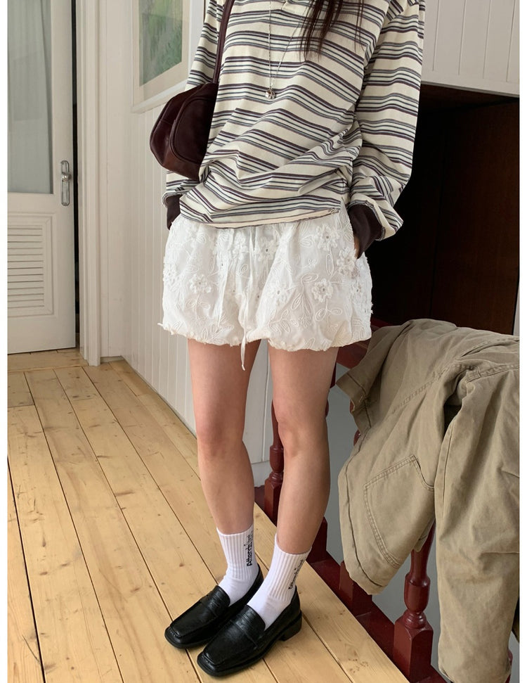 翻領條紋寬鬆上衣