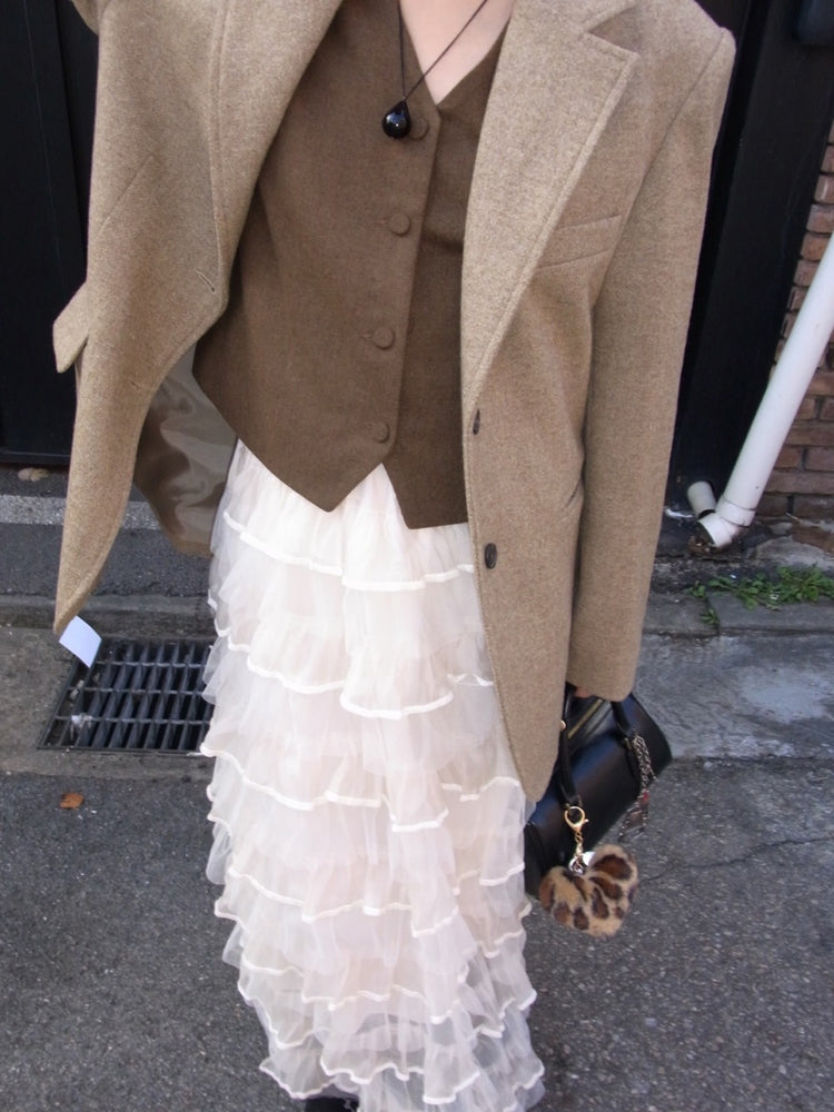 極美透紗蛋糕層次感及踝裙