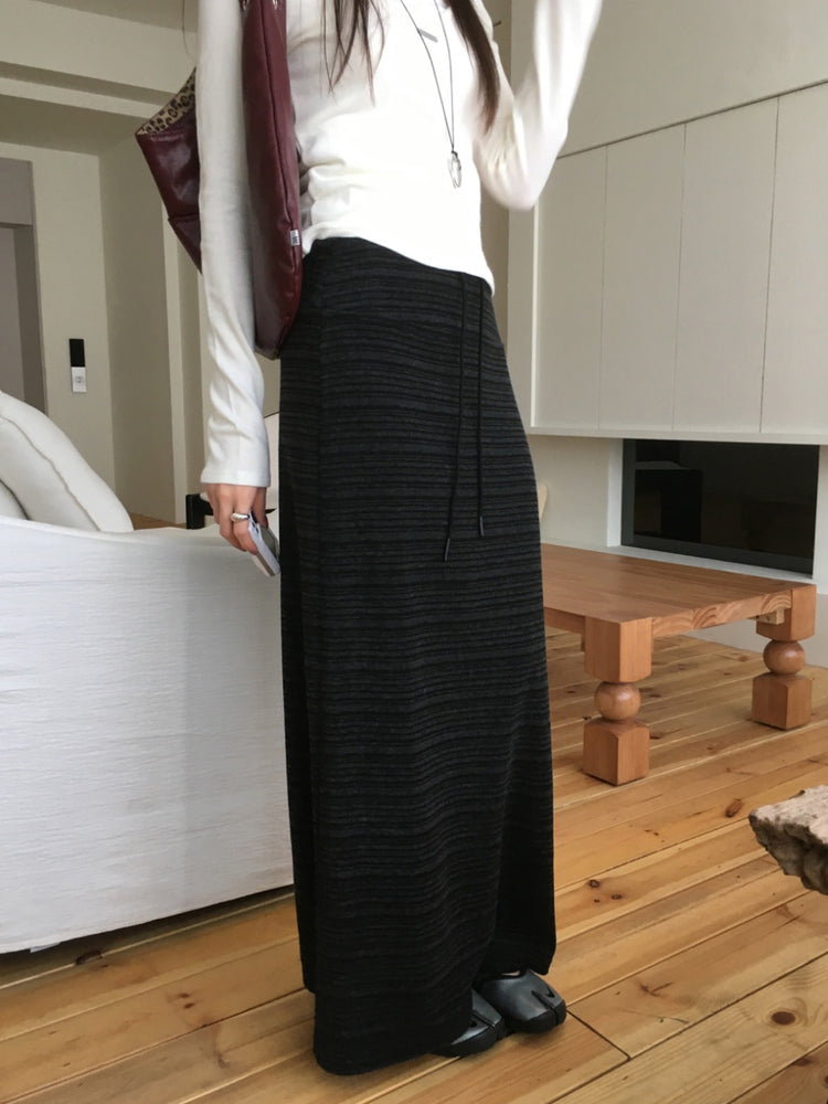 撞色條紋抽繩直裙