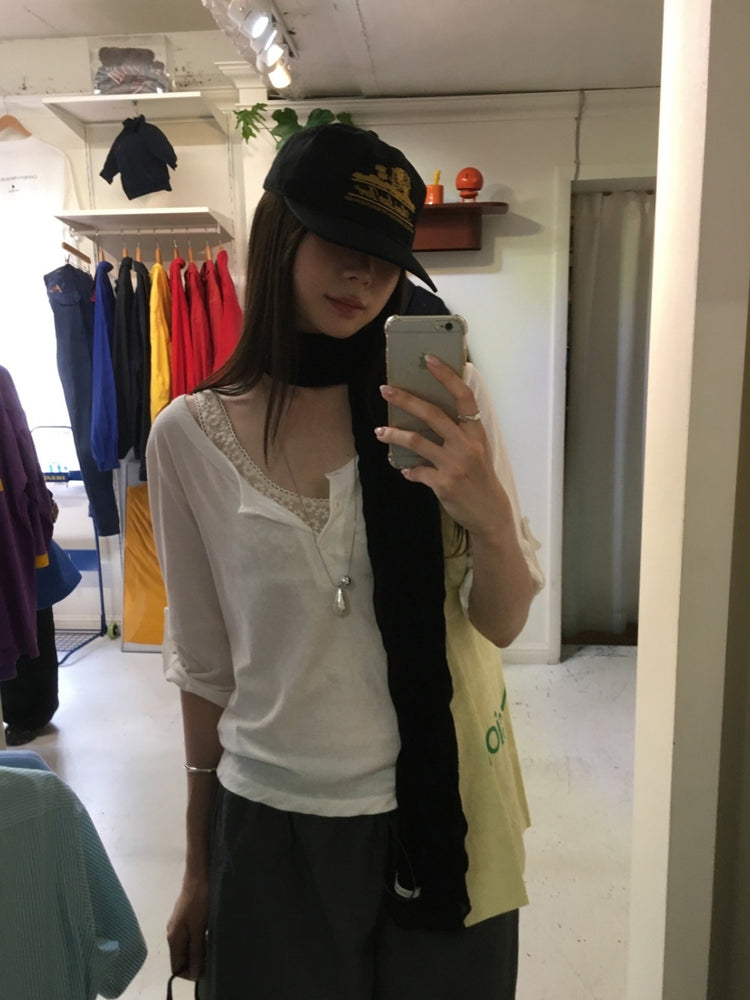 透膚花蕾絲細節綁帶背心