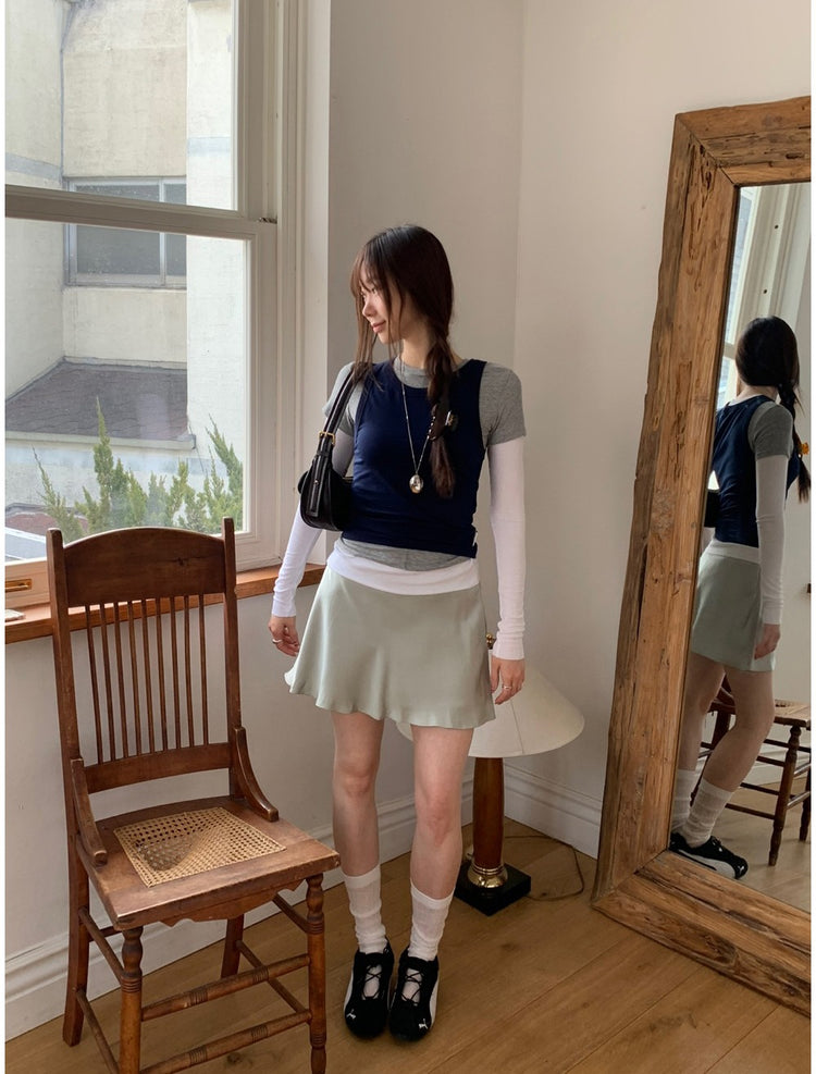 光澤感微傘短裙