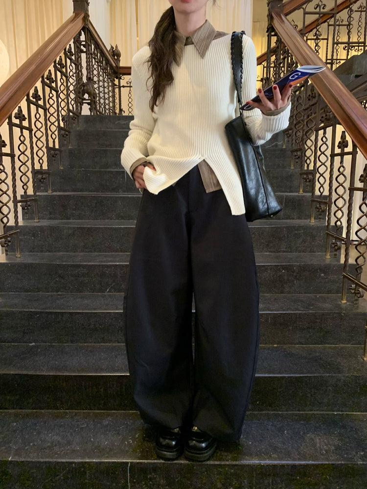 坑紋側開叉扣鈕細節針織上衣