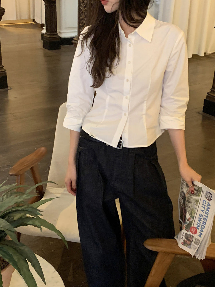 七分袖修腰層次襯衫