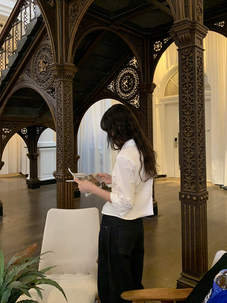 七分袖修腰層次襯衫