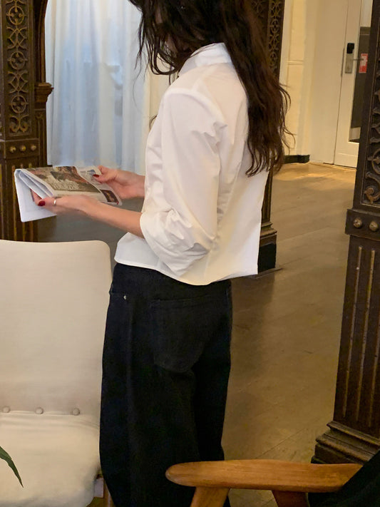 七分袖修腰層次襯衫