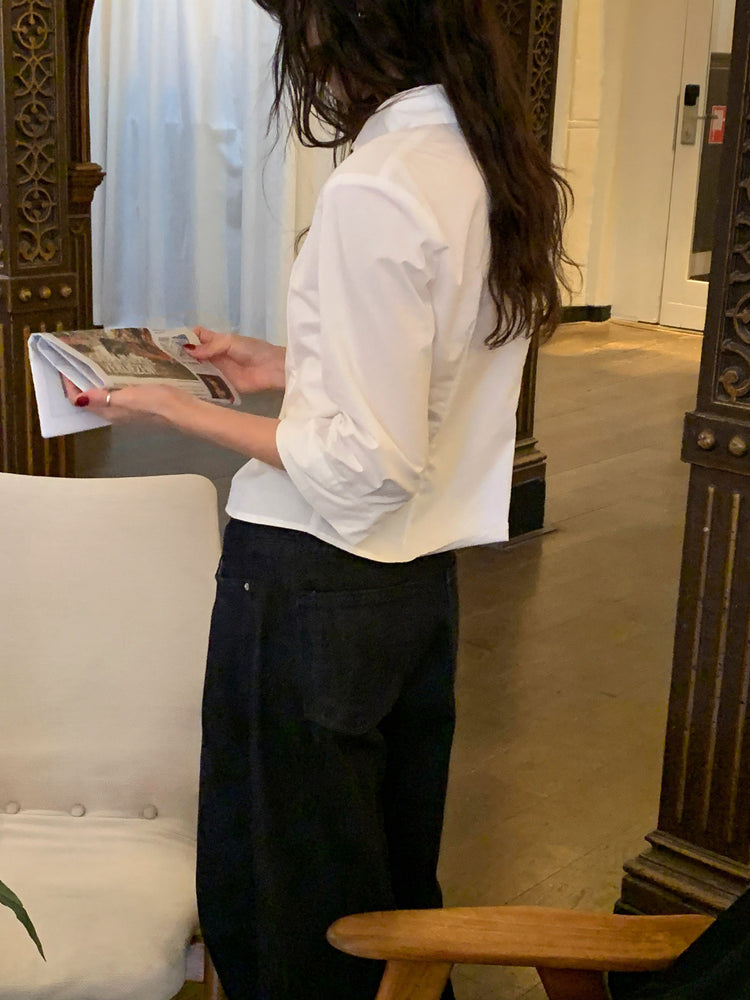 七分袖修腰層次襯衫