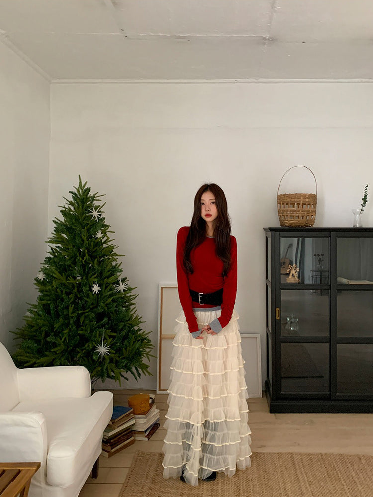 極美透紗蛋糕層次感及踝裙