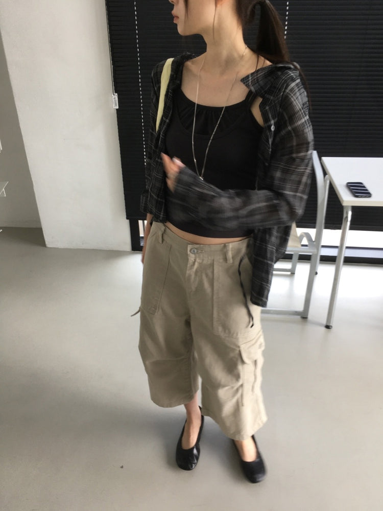 微透格紋綁帶襯衫