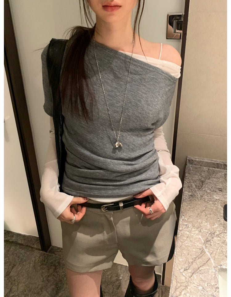 美肩堆堆細節修身上衣