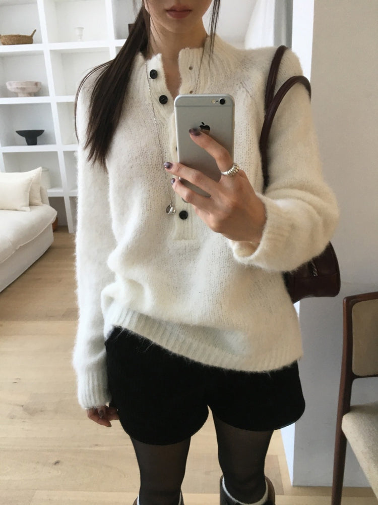 微立領美肩細節毛衣