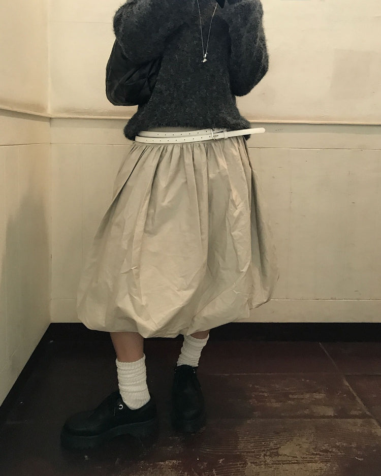 寬腰頭泡泡中裙