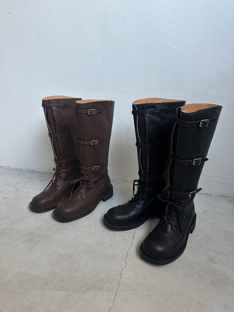 率性側扣綁帶長靴