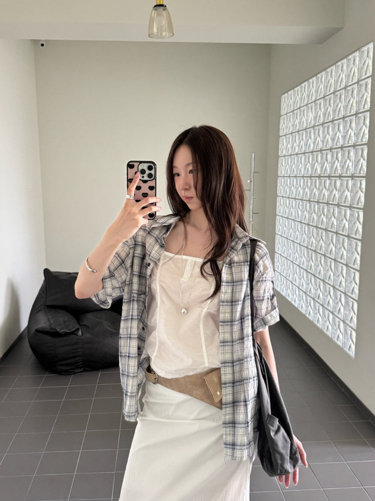格紋袖扣細節襯衫