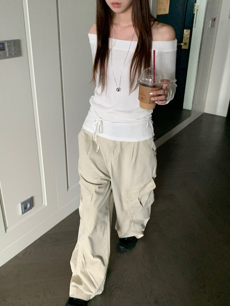 美肩坑紋綁帶修腰上衣