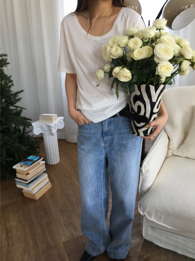 U領隨性寬鬆上衣