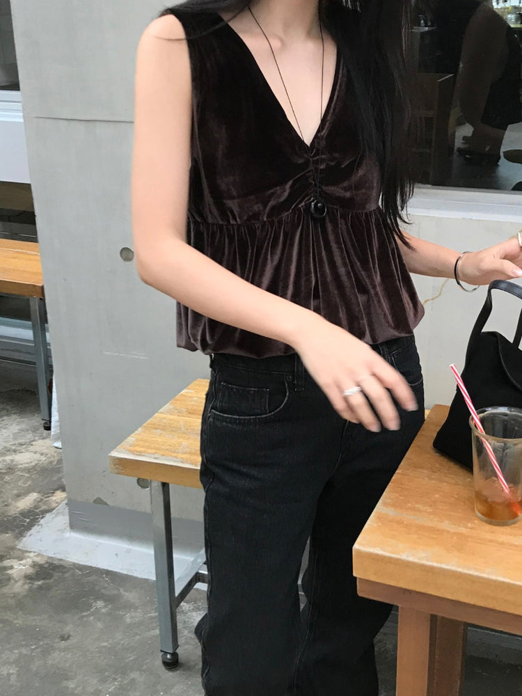 絲絨泡泡下擺背心