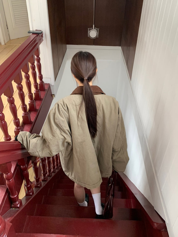 翻領條紋寬鬆上衣