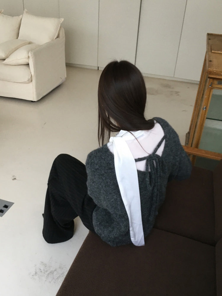 美背V領綁帶細節毛衣