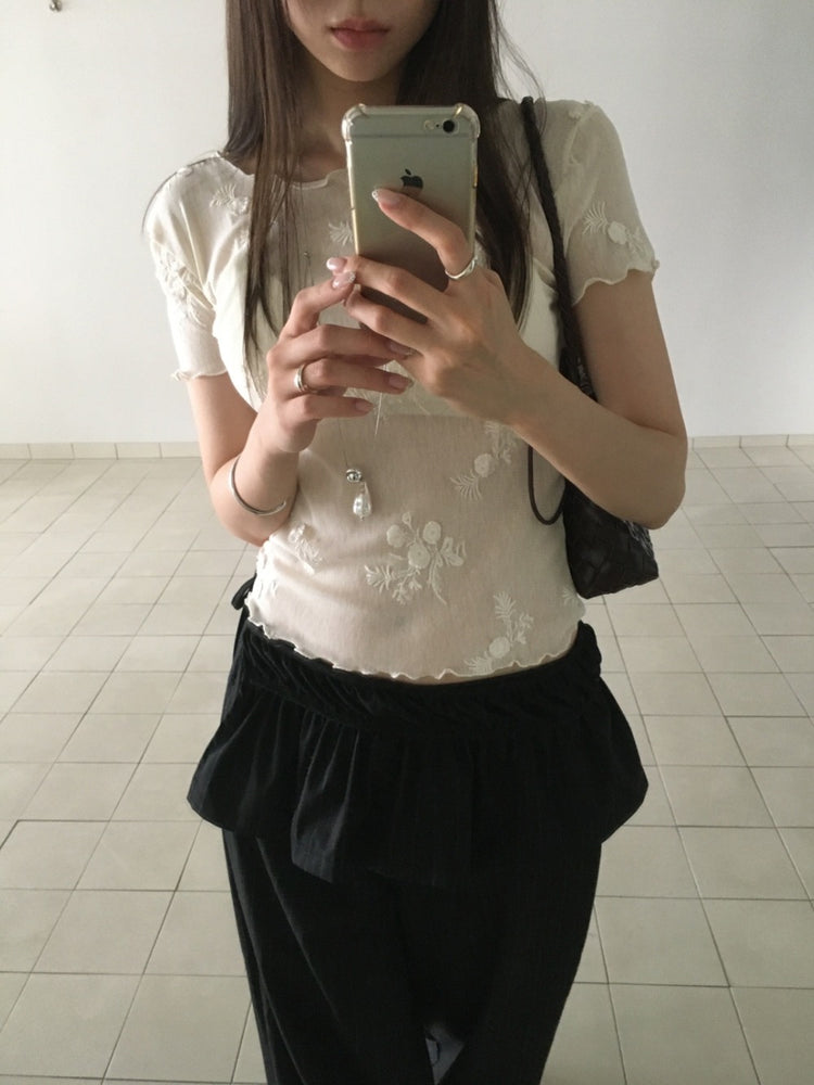 透膚立體花設計感上衣