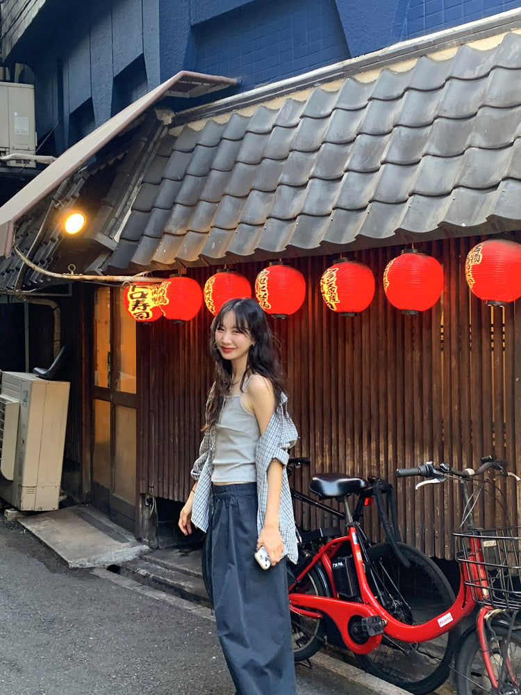 休閒雙壓褶寬鬆闊褲