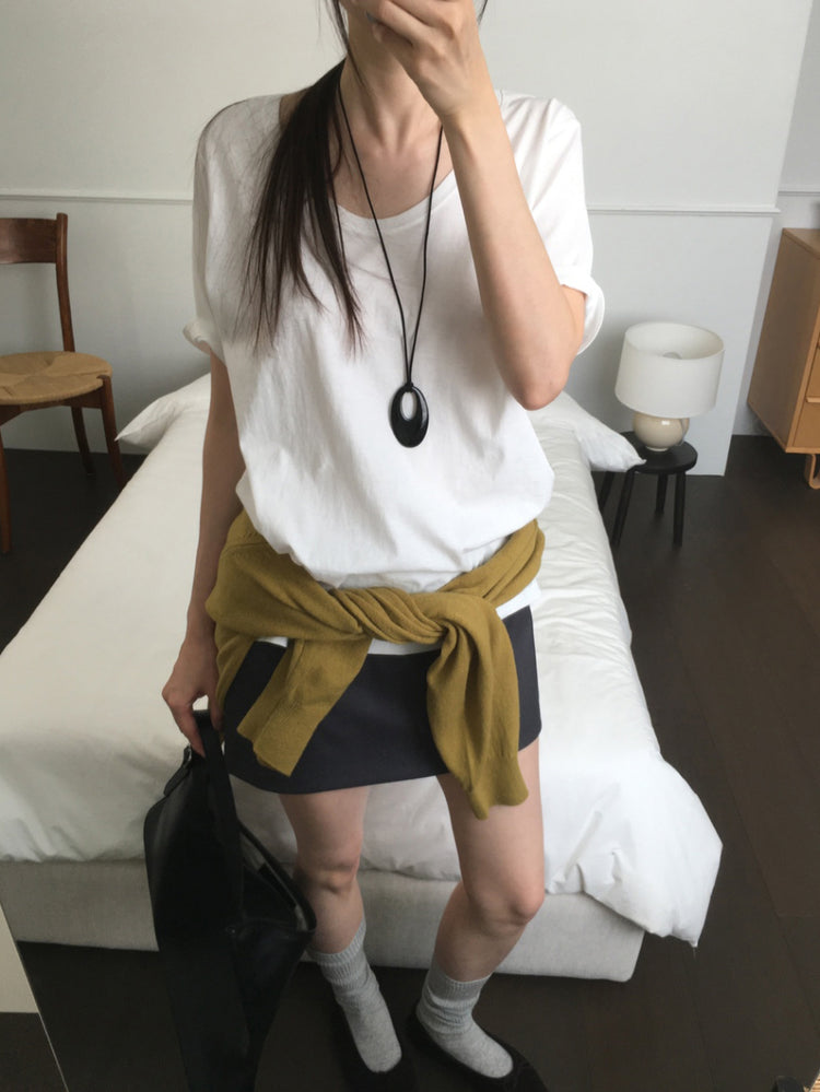 美色U領線細節針織上衣