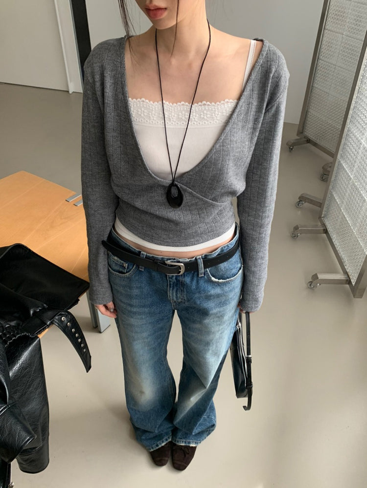 暗條紋交疊修身上衣