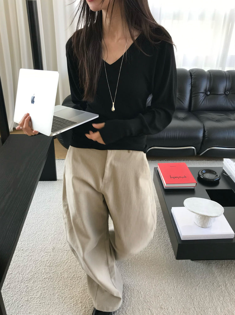 V領袖扣細節修腰上衣