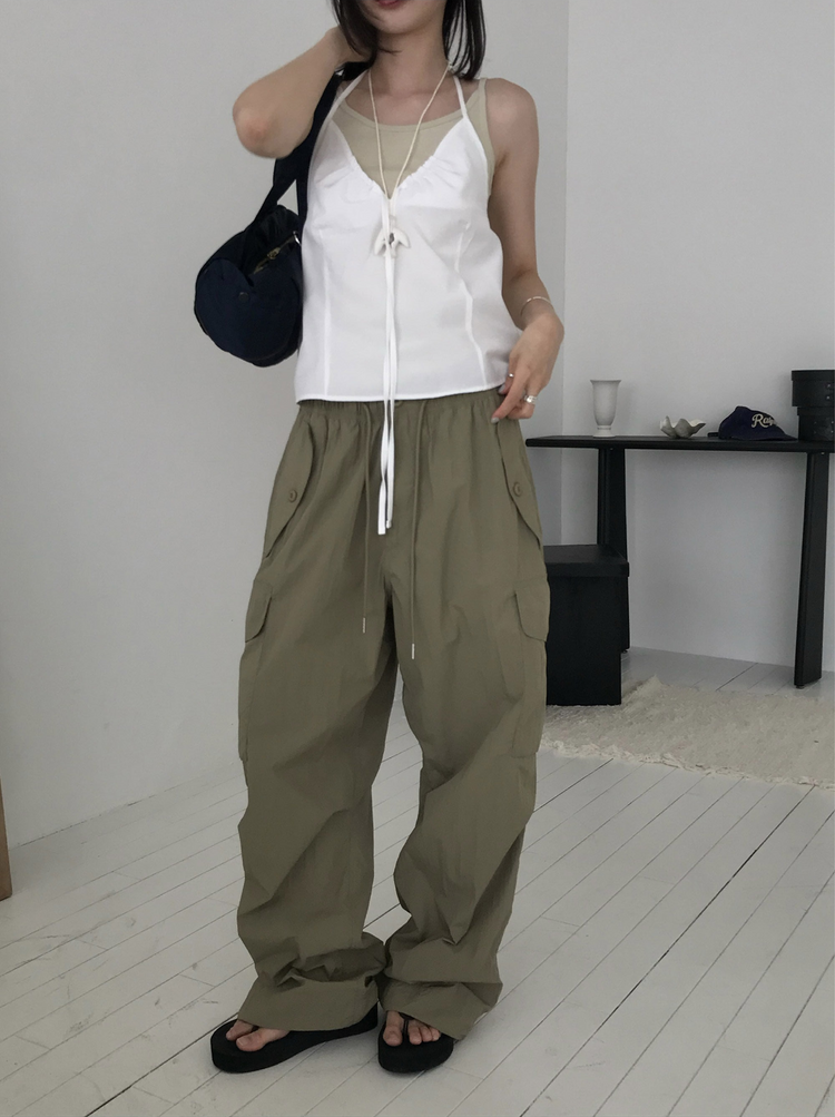亞麻綁帶皺褶細節上衣