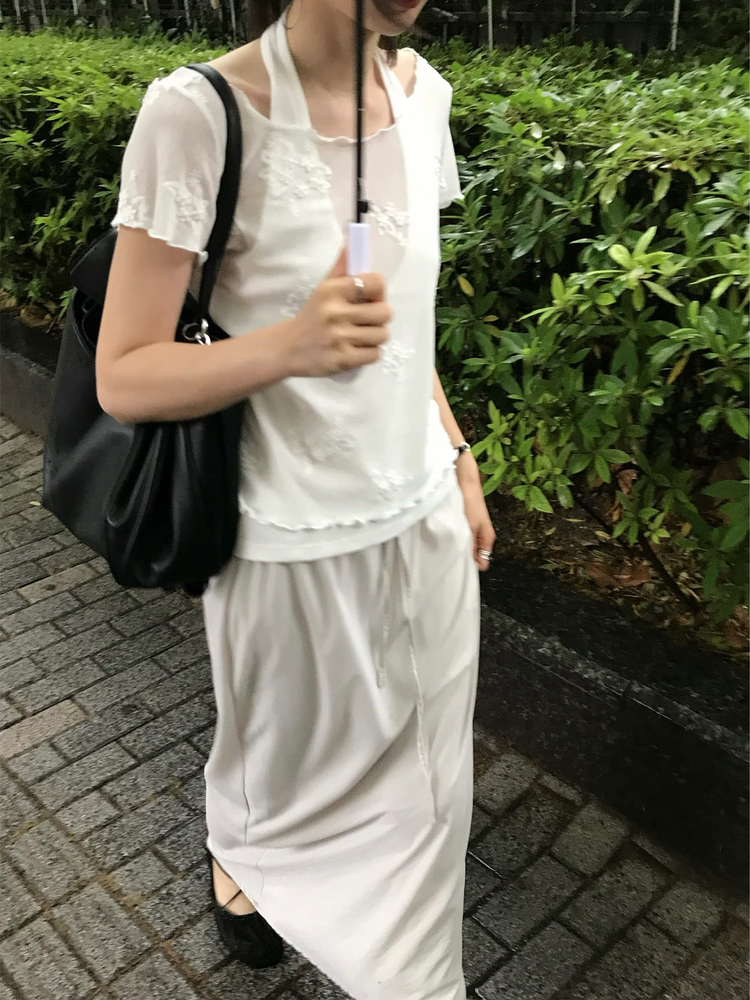 輕薄細腰頭抽繩及踝裙