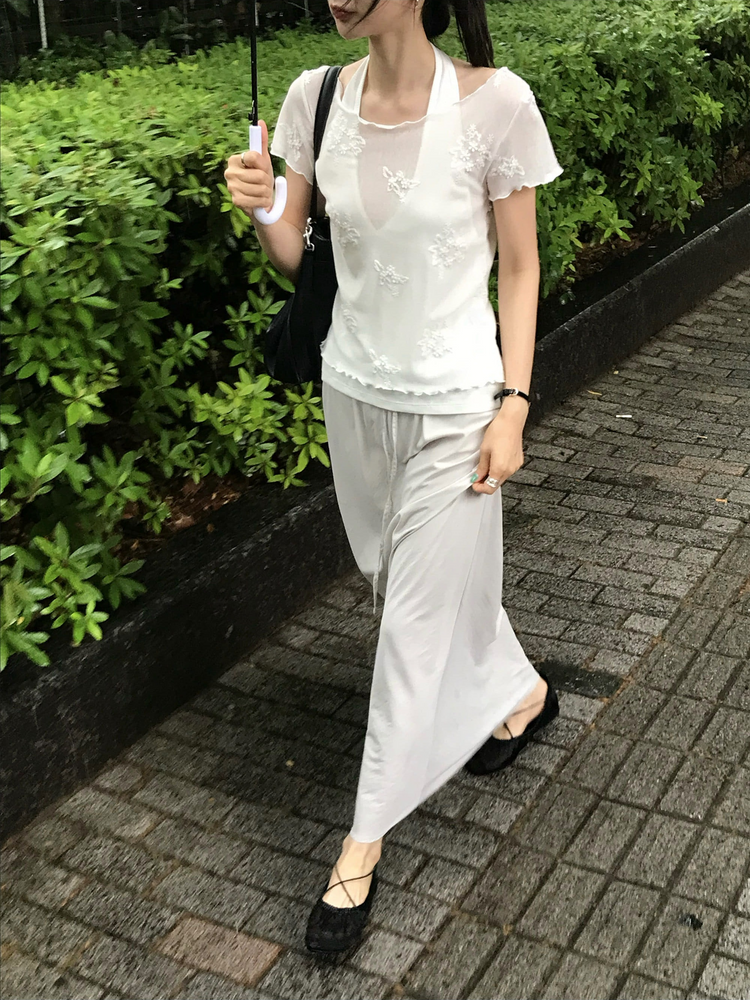 輕薄細腰頭抽繩及踝裙