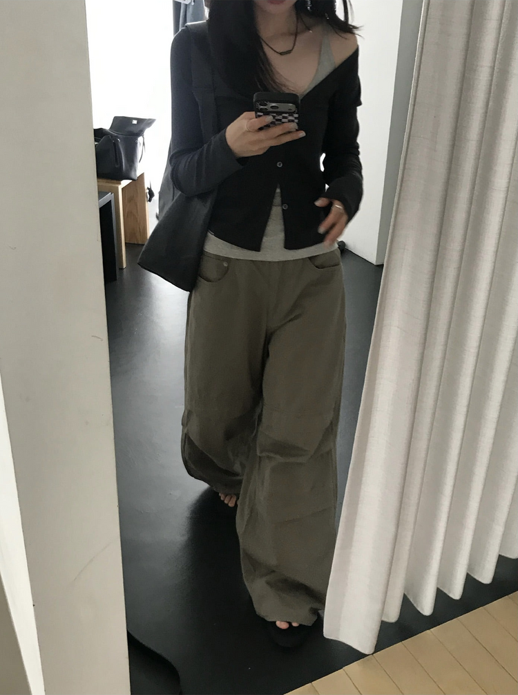 美色寬鬆層次工裝褲