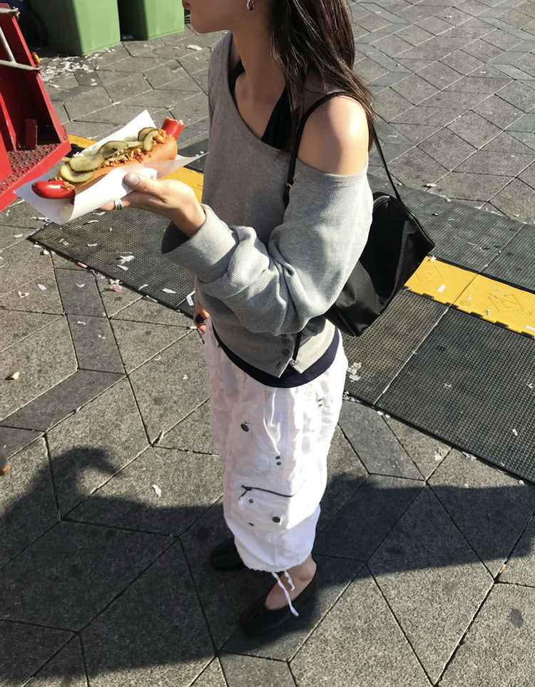 美肩撞色掛脖兩件式上衣