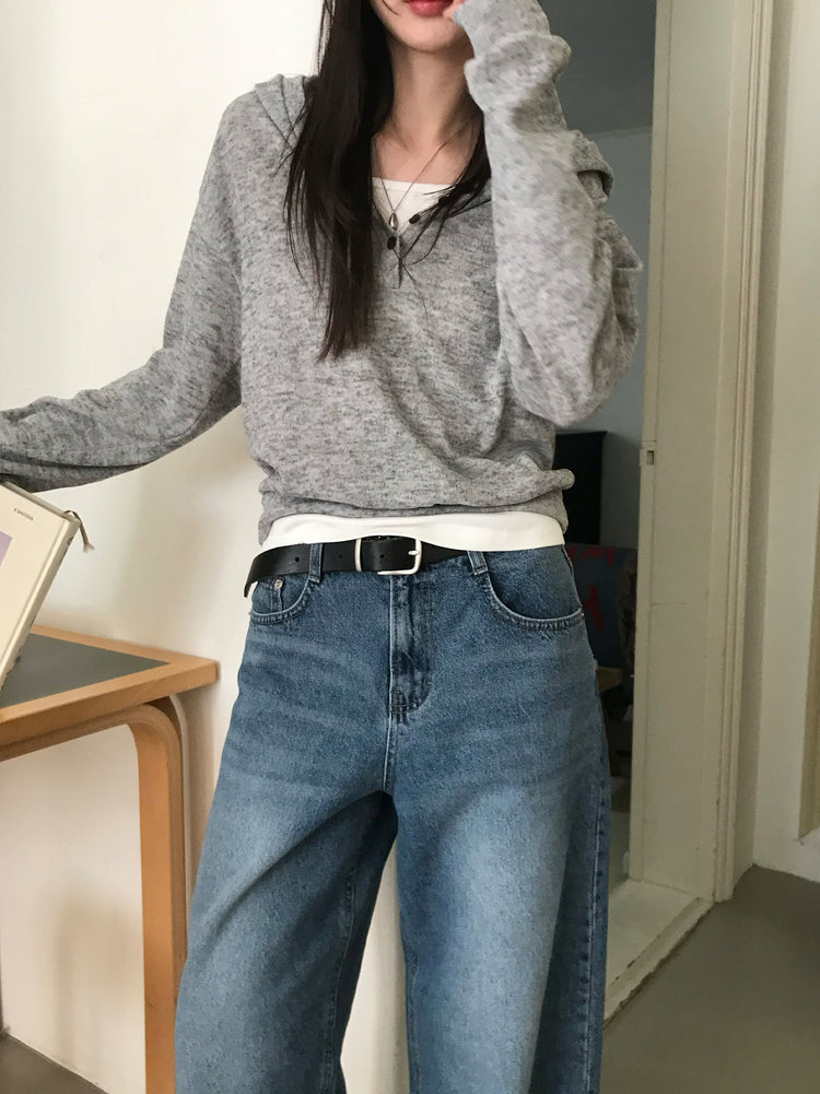 混色扣鈕細節連帽上衣