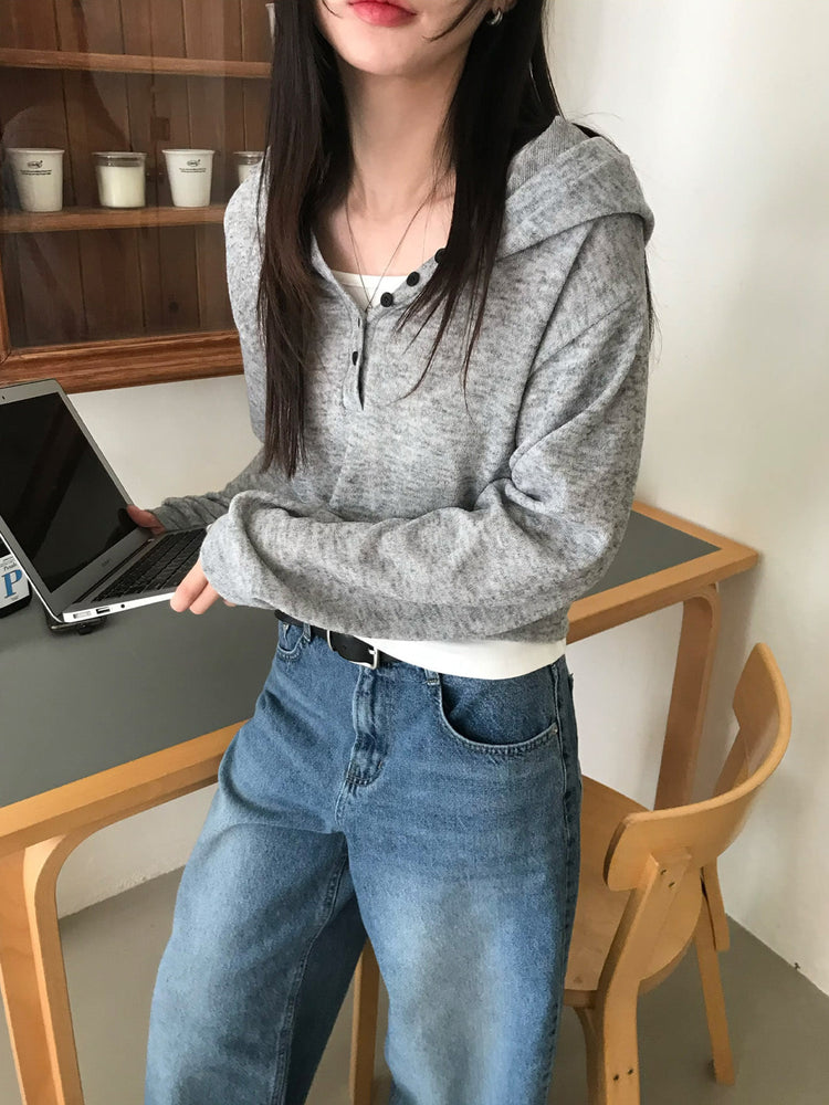 混色扣鈕細節連帽上衣