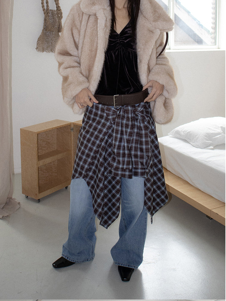 美色撞色格紋襯衫